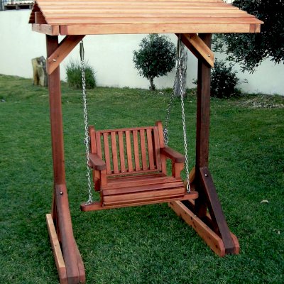 Chair Swing Set (Options: with Roof, Custom Request of Contrasting Mix of 3 Redwood Grades - California Redwood, Mature Redwood, and Old-Growth Redwood, Classic Seat Design, Transparent Premium Sealant).