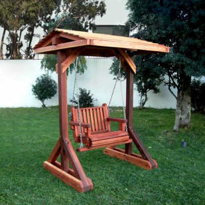 Chair Swing Set (Options: with Roof, Custom Request of Contrasting Mix of 3 Redwood Grades - California Redwood, Mature Redwood, and Old-Growth Redwood, Classic Seat Design, Transparent Premium Sealant).