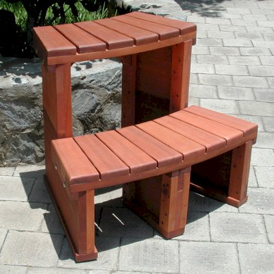 Circular Wooden Spa Step (Options: Angle to fit snugly for 6' tub, Mature Redwood, No Engraving, Transparent Premium Sealant). 
