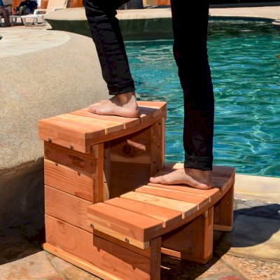 Circular Wooden Spa Step (Options: Angle to fit snugly for 6' tub, California Redwood, No Engraving, Transparent Premium Sealant). 