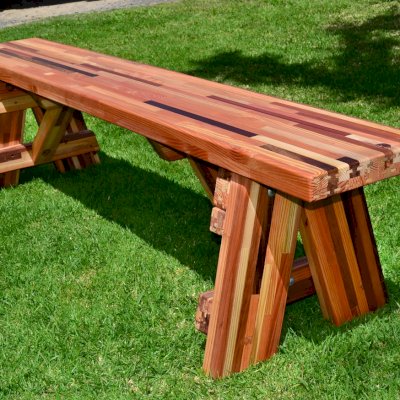 Classic Wooden Picnic Bench (Options: 6 ft, 17 1/2 inches H, Mosaic Redwood, Slightly Rounded Corners, No Engraving, Transparent Premium Sealant).