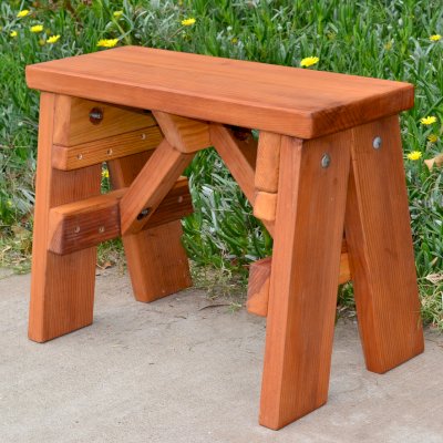 Classic Wooden Picnic Bench (Options: 2 ft, 17 1/2 inches H, Mature Redwood, Rounded Corners, Custom Engraving, Transparent Premium Sealant).