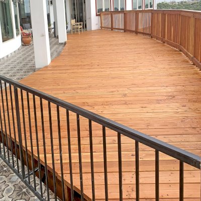 Custom Wood Pavilion Kit with Stairs, Deck with Railings and Privacy Panels (Options: Douglas-fir & California Redwood, Transparent Premium Sealant).
