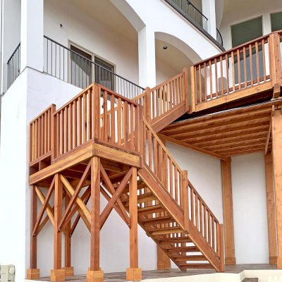 Custom Wood Pavilion Kit with Stairs, Deck with Railings and Privacy Panels (Options: Douglas-fir & California Redwood, Transparent Premium Sealant).