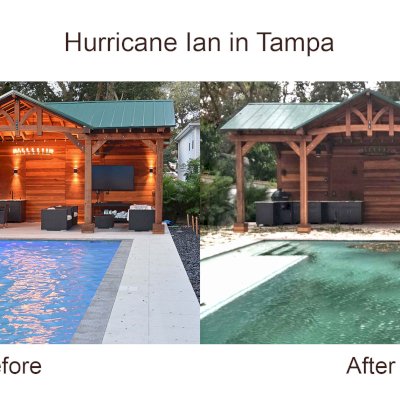 Pictures of the structure before and after Hurricane Ian in Tampa. Winds were roughly 75 miles per hour. Overall, no damage just tree debris everywhere. Photos courtesy of Michelle Favret.