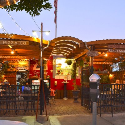 Custom Wooden Pergola (Options: Mature Redwood, Transparent Premium Sealant). Photo Courtesy of Carmel Pizza Company of San Francisco, CA.