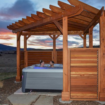 Custom Garden Pergola (Options: California Redwood, Louvered Privacy Panels, Open Roof, Transparent Premium Sealant). Photo Courtesy of Paul & Diane Chalfant of Livingston, Montana.