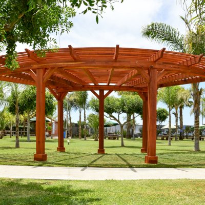 Custom Wooden Fat Timber Pergola (Options: Custom Size and Design, Mature Redwood, Transparent Premium Sealant).