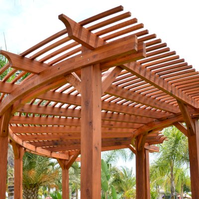 Custom Wooden Fat Timber Pergola (Options: Custom Size and Design, Mature Redwood, Transparent Premium Sealant).