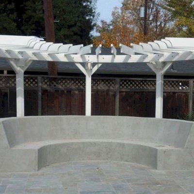 Custom Wooden Pergola (Options: Douglas-fir, Half Circle Design, 3 x 8 Timbers Used for Arc, 2 x 8 Used for Rafters, 9 Posts, Off-White Oil-Based Primer). 