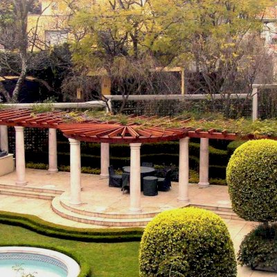 Custom Wooden Pergola (Options: 60' L, Old-Growth Redwood, Transparent Premium Sealant). Roof for a Museum in Mexico City, Mexico. 