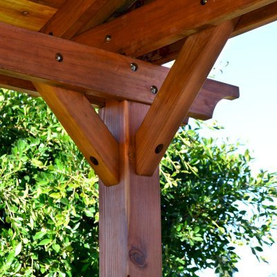 Del Norte Outdoor Kitchen Pavilion (Options: 22' L x 22' W, California Redwood, Unattached, 6-Post Anchor Kit for Concrete, No Electrical Wiring, 9 ft Post Height, No Ceiling Fan Base, No Privacy Panels, No Curtain Rods,Transparent Sealant). Photo Courtesy of El Laurel Resort of Baja, Mexico.