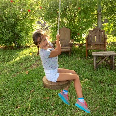 Disk Swing Seats (Options: Kid's 12-inch Diameter, Old-Growth Redwood, 1" Diameter Hole for Rope, Transparent Premium Sealant). Photo Courtesy of Hernandez Family of Florida. 