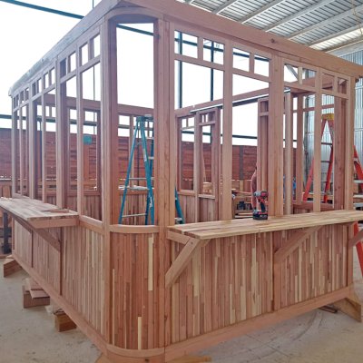 DIY Wood Gazebo in Production (Options: 14' L, 10' W, Mosaic Redwood).