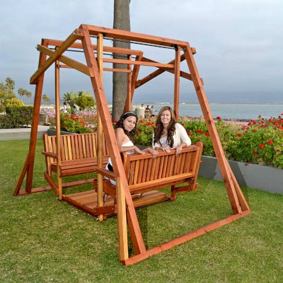 Dustin's Face to Face Gliders (Options: California Redwood, No Roof, Without Beverage Armrest, No Kid's Platform, No Engraving, Transparent Premium Sealant). Photo Courtesy  of Estero Beach Resort, Ensenada, México. 