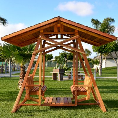 Dustin's Face to Face Gliders (Options: California Redwood, XXW Roof, Without Beverage Armrest, No Kid's Platform, No Engraving, Transparent Premium Sealant).