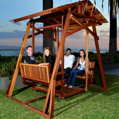 Dustin's Face to Face Gliders (Options: California Redwood, Standard Roof, Without Beverage Armrest, No Kid's Platform, No Engraving, Transparent Premium Sealant). 