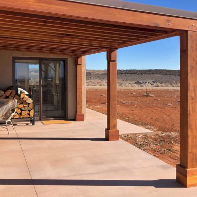 Emma's Modern Pavilion (Options: 14' x 19'-6", No Privacy Panel, California Redwood, 8'-6" H, 2 Electrical Wiring Trims, 6-Post Anchor Kit for High-Wind, No Post Decorative Trim, No Ceiling Fan Base, No Curtain Rods, Transparent Premium Sealant). 
