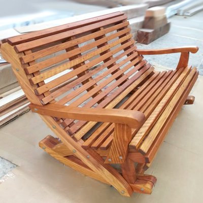 Ensenada Rocking Bench (Options: 4ft L, California Redwood, No cushion, No Engraving, Transparent Premium Sealant).