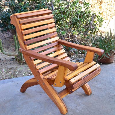Ensenada Wood Easy Chair (Options: Standard Size, California Redwood, No Cushion, No Ottoman, Transparent Premium Sealant).