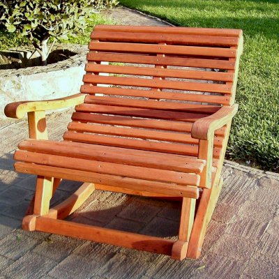 Ensenada Wooden Rocking Chair (Options: Extra Wide, Mature Redwood, No Cushion, Transparent Premium Sealant).