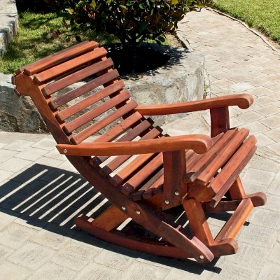 Ensenada Wooden Rocking Chair (Options: Standard Width, Old-Growth Redwood, No Cushion, Transparent Premium Sealant).