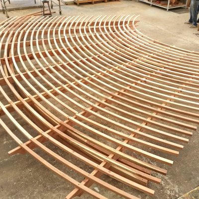 Fan Shaped Pergola Kit in rough carpentry.