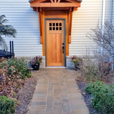 Forever Doors  (Options: 6' 8" H, 32" W, Douglas-fir, With Glass Installed by Customer in Site, Transparent Premium Sealant). Photo Also Shows a Custom Attached Mini Pavilion. Photo Courtesy of Michael Lapensee of South Lyon, Michigan.
