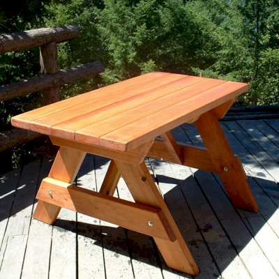 Forever Picnic Tables (Attached Benches) (Options: 4 1/2' L, 28 3/4" W, No Seating, Douglas-fir, Standard Tabletop, Slightly Rounded Corners, No Umbrella Hole, Transparent Premium Sealant).