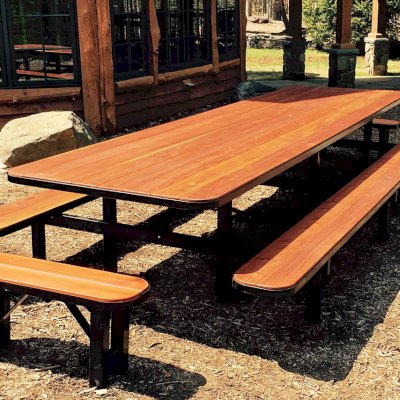 Custom Steel Framed Table with Attached Side Benches and Unattached End Benches. Photo Courtesy of Peter S. of White Lake, NY. 