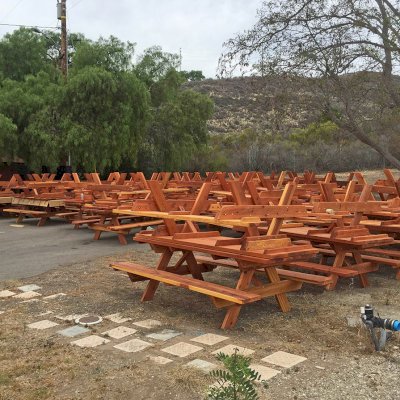 Set of thirty 8 ft tables built as part of a larger project for the El Capitan State Beach in Goleta, CA.