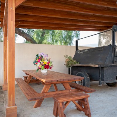 Forever Picnic Tables (Attached Benches) (Options: 10' L, 40 1/4" W, Side & End Benches, Built From Mosaic Mature Redwood with a 20 Year Warranty, Standard Tabletop, Rounded Corners, No Umbrella Hole, Transparent Premium Sealant, No ADA Accessible).