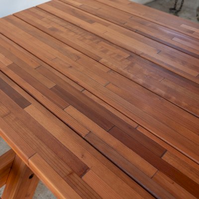 Forever Picnic Tables (Attached Benches) (Options: 10' L, 40 1/4" W, Side & End Benches, Built From Mosaic Mature Redwood with a 20 Year Warranty, Standard Tabletop, Rounded Corners, No Umbrella Hole, Transparent Premium Sealant, No ADA Accessible).