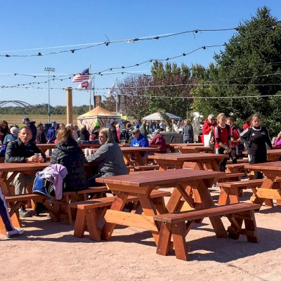 Forever Picnic Tables (Unattached Benches) (Options: 8' and 5' L, 28 ¾in W, Side Benches, Old-Growth Redwood, 1 Full Length Side Bench Per Side, Standard Tabletop, Squared Corners, No Umbrella Hole, Transparent Premium Sealant). Photo Courtesy of Sportport International of Maryland Heights, Missouri.