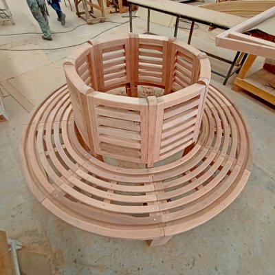 Forever Wood Tree Bench in Production (Options: 7 ft, Mature Redwood, No Beverage Ledge).