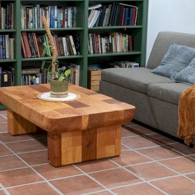 Fred & Wilma's Favorite Coffee Table (Options: 48"L x 31" W, Mixed of California Redwood and Douglas Fir, Transparent Premium Sealant).
