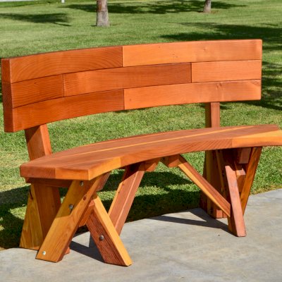 Fullback Arc Wood Picnic Bench (Options: 49 1/2 inches, California Redwood, No Engraving, Transparent Premium Sealant). 