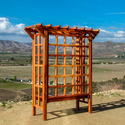 Garden Arbor Bench (Options: 74" W x 32" D, Mosaic Redwood, Add Bench, No Anchor Kit, Transparent Premium Sealant).