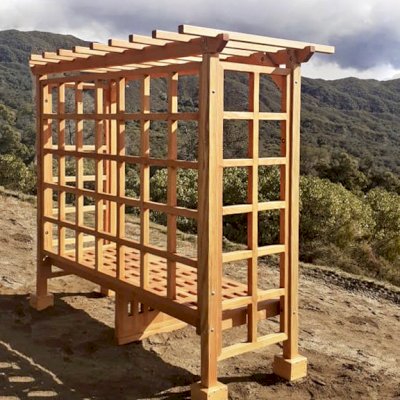 Garden Arbor Bench (Options: 8'-2" W x 4' D x 7'-1/4" H, Douglas-fir, Add Bench, No Anchor Kit, Transparent Premium Sealant). Photo Courtesy of J. Randall of Warner Springs, CA.