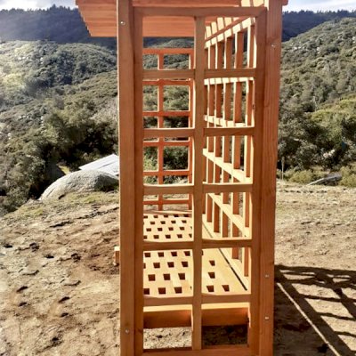 Garden Arbor Bench (Options: 8'-2" W x 4' D x 7'-1/4" H, Douglas-fir, Add Bench, No Anchor Kit, Transparent Premium Sealant). Photo Courtesy of J. Randall of Warner Springs, CA.