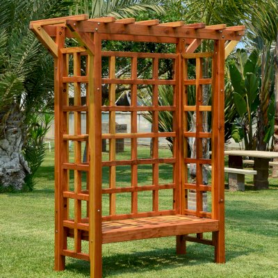 Garden Arbor Bench (Options: 74" W x 32" D, California Redwood, Add Bench, No Anchor Kit, Transparent Premium Sealant).