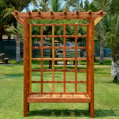 Garden Arbor Bench (Options: 74" W x 32" D, California Redwood, Add Bench, No Anchor Kit, Transparent Premium Sealant).