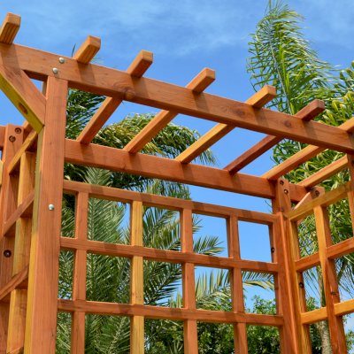 Garden Arbor Bench (Options: 74" W x 32" D, California Redwood, Add Bench, No Anchor Kit, Transparent Premium Sealant).