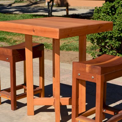 Gladys's Balcony Table Set (Options: 30" x 30", 2 Side Benches, Douglas-fir, Transparent Premium Sealant).