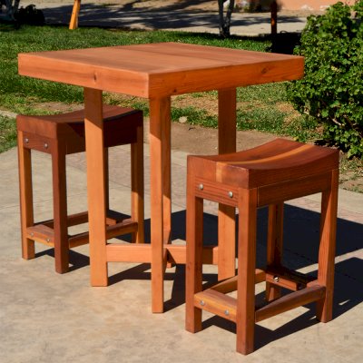 Gladys's Balcony Table Set (Options: 30" x 30", 2 Side Benches, Douglas-fir, Transparent Premium Sealant).