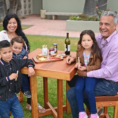 Gladys's Balcony Table Set (Options: 30" x 30", 2 Side Benches, California Redwood, Transparent Premium Sealant).