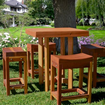 Gladys's Balcony Table Set (Options: 30" x 30", 4 Side Benches, Douglas-fir, Transparent Premium Sealant).