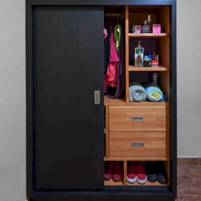 Graciela's Armoire (Options: Mosaic Douglas, Interior with Transparent Premium Sealant and Exterior with Black Stain Premium Sealant).