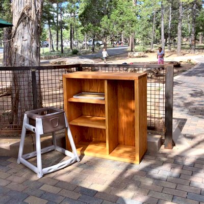 Custom Greg's Bookcases (Options: 38" W x 26" D x 42" H, with 4 Compartments, Douglas-fir, Closed Back, Transparent Premium Sealant). Photo Courtesy of R. Relihan of Grand Canyon, Arizona .