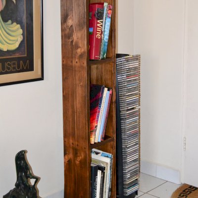 Greg's Bookcases (Options: 60"H x 12"W x 8"D, Douglas-fir, 4 Shelves, Open Back, Coffee-Stain Premium Sealant). 